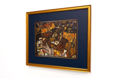 Halvmåne af huse, Krumau (nuværende Český Krumlov, Tjekkoslovakiet) - Halvmåne af huse, Krumau (Den lille by V), af Egon Schiele (1890-1918)