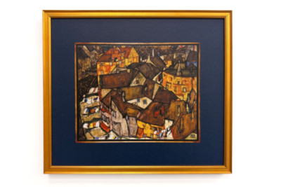 Halvmåne af huse, Krumau (nuværende Český Krumlov, Tjekkoslovakiet) - Halvmåne af huse, Krumau (Den lille by V), af Egon Schiele (1890-1918)