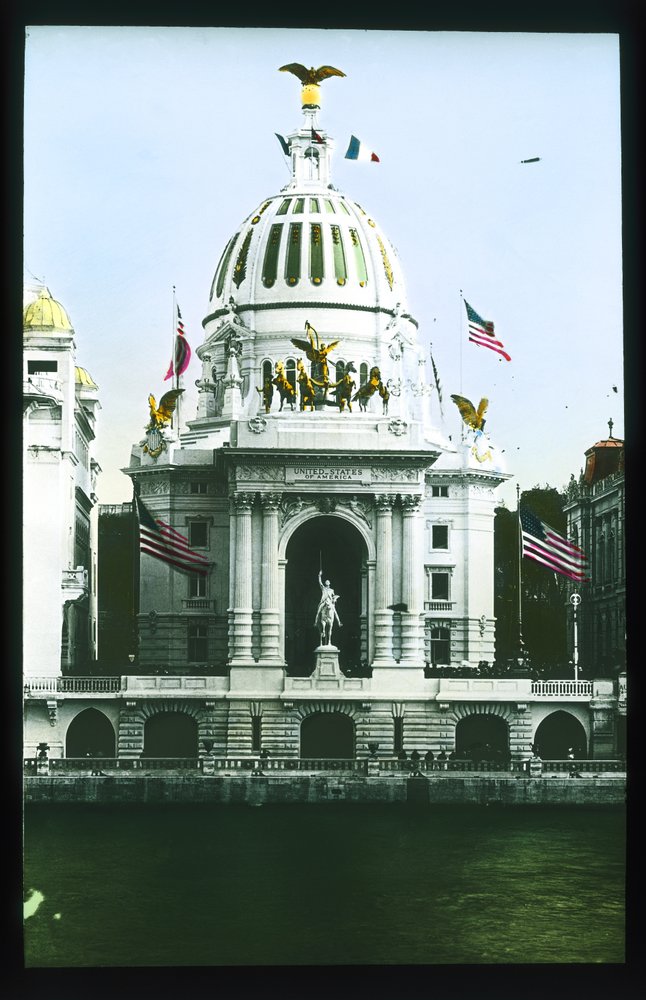 Paris-udstilling: United States Pavilion, Paris, Frankrig, 1900 (lanternerutsjebane) af French Photographer
