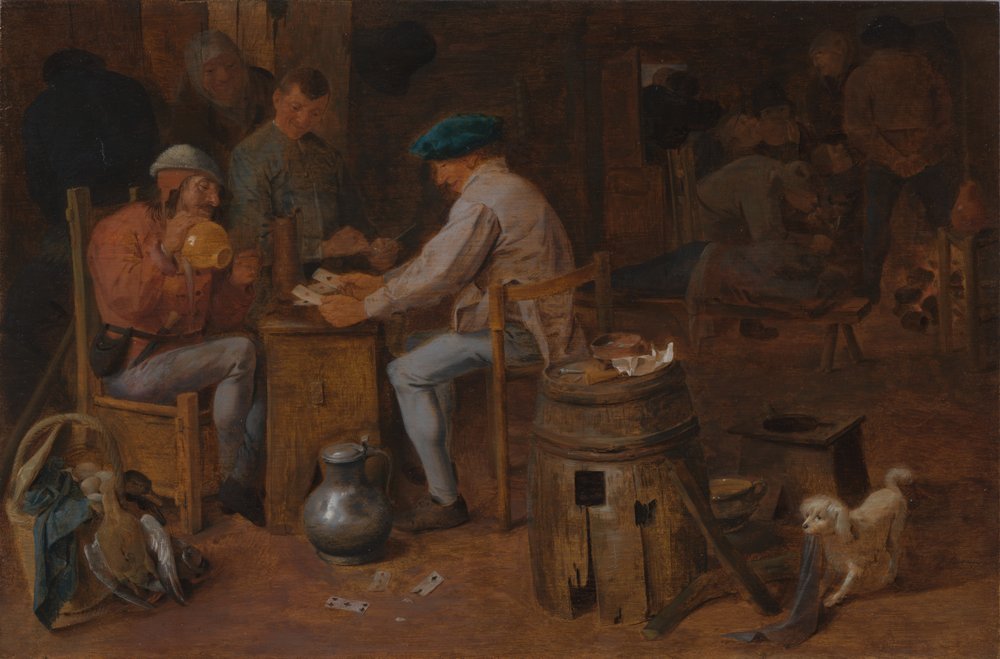 Card Players and Carousers (olie på panel) af Adriaen Brouwer