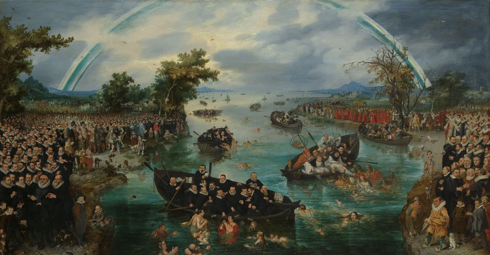Sjælefiskeri: allegori over de forskellige religioners iver under den Tolvårige Våbenhvile mellem Den Nederlandske Republik og Spanien af Adriaen Pietersz van de Venne