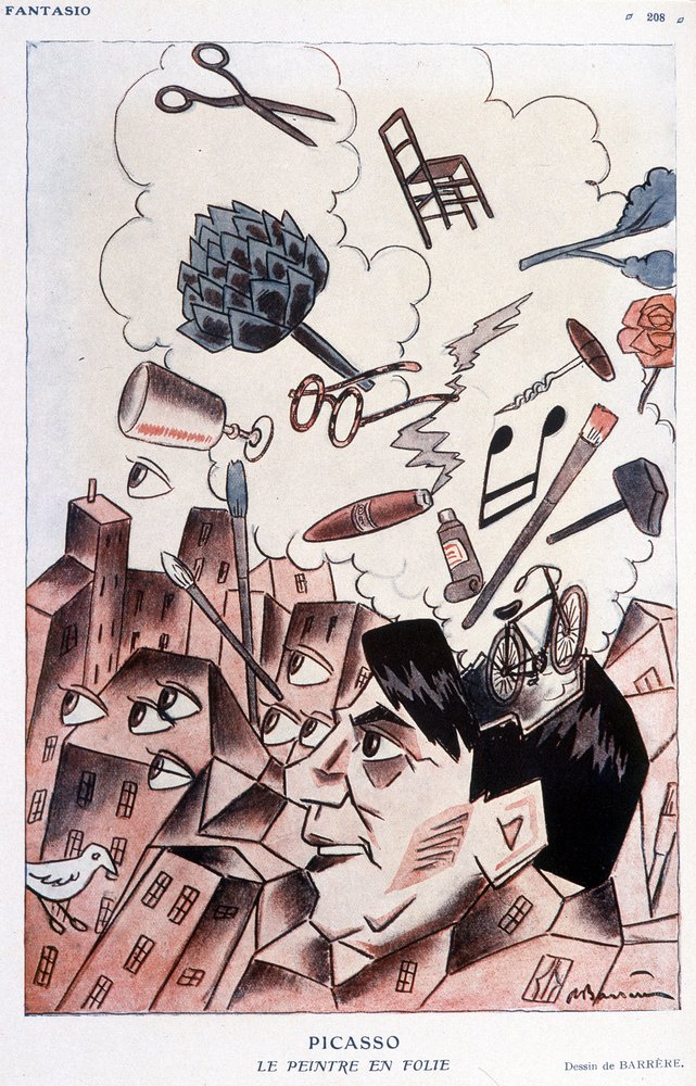 Humoristisk tegning på Pablo Picasso af Barrère - i "" Fantasio"", fra 15/11/1928. af Adrien Barrere