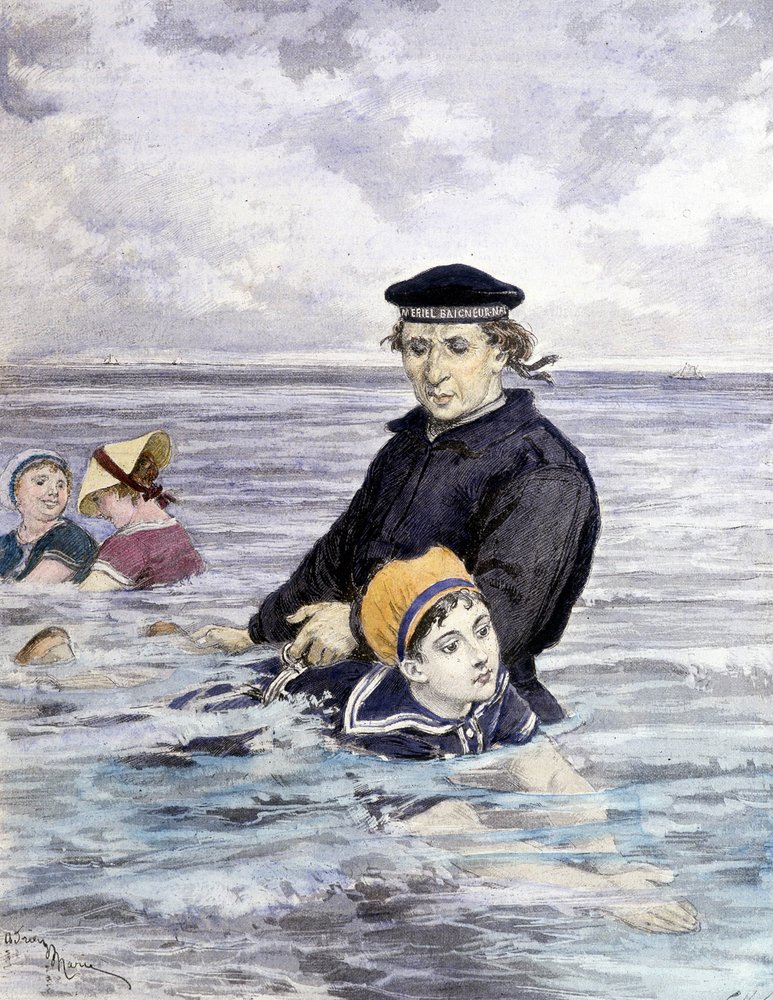 Svømmetime - tegning af Adrien Marie (1848 - 1891), slutningen af 1800-tallet af Adrien Emmanuel Marie