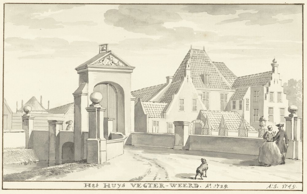 Havezathe Vechterweerd nær Zwolle i 1729 Het HUYS VEGTER-WEERD Ao 1729 (titel på objekt) af Aert Schouman