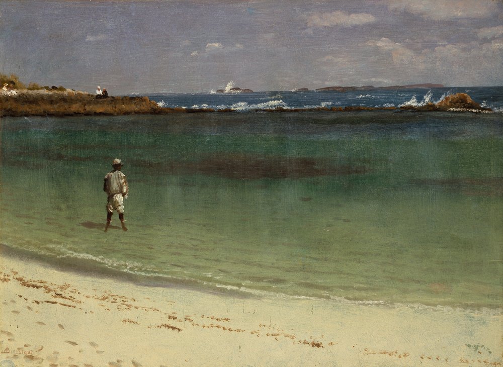 West Indies Coast Scene, ca. 1880-93 (olie på papir monteret på fiberplade) af Albert Bierstadt