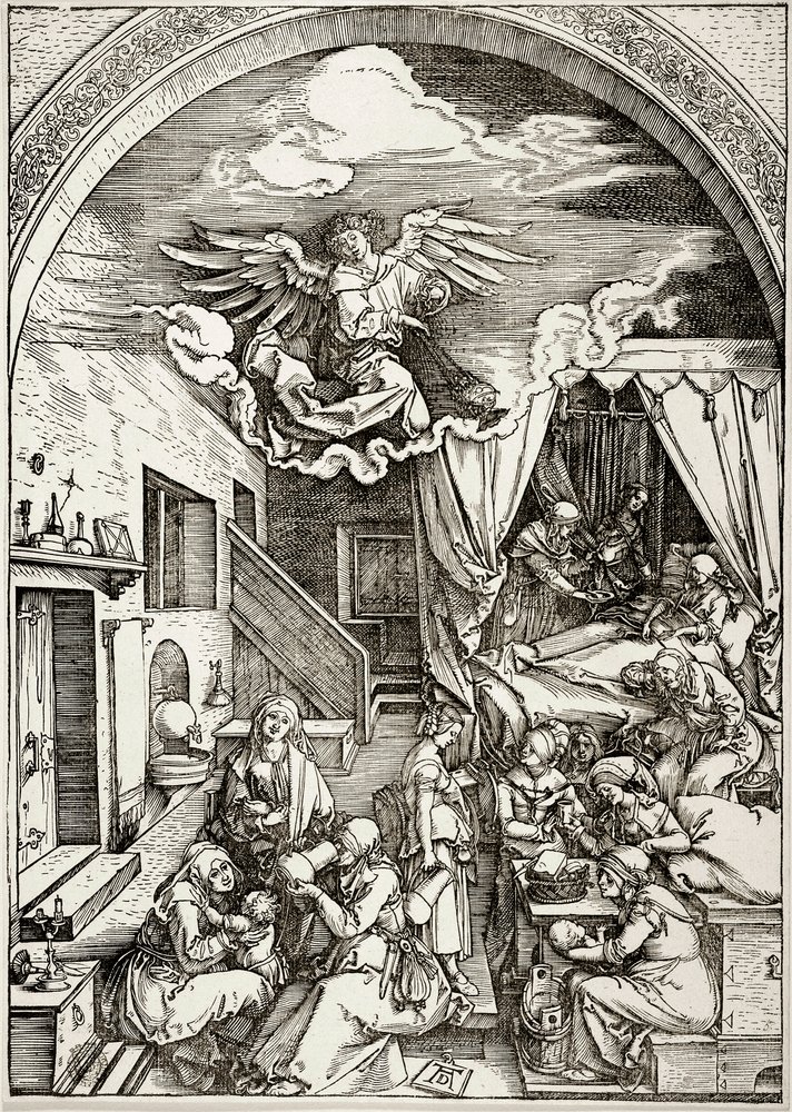 Jomfru Marias liv: Jomfru Marias fødsel (Bartsch 80) af Albrecht Dürer