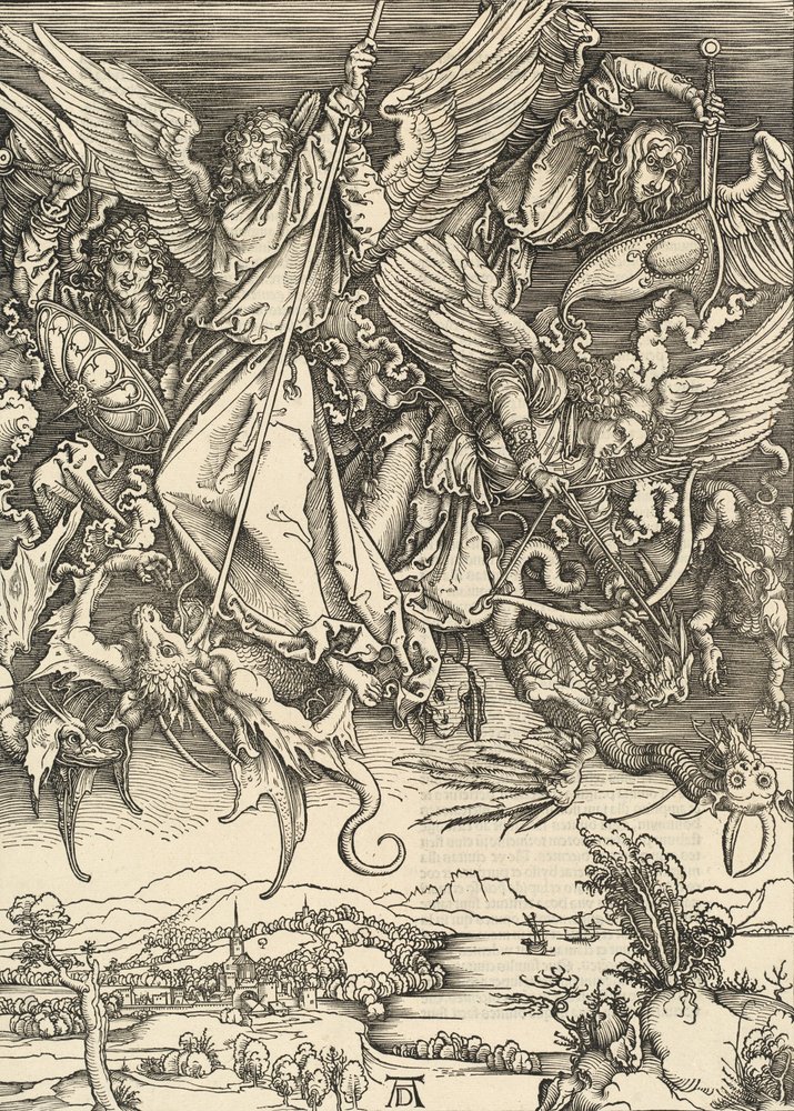 Sankt Michael kæmper mod dragen, 1498. af Albrecht Dürer