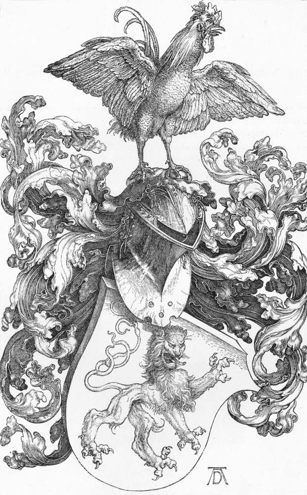 Våbenskjoldet med en løve og en hane, ca. 1502-1503, 1906 af Albrecht Dürer