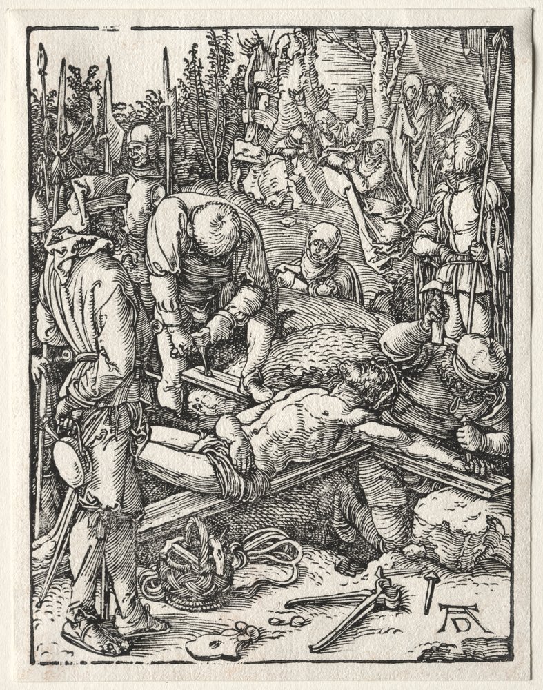 Den lille lidenskab: Kristus bliver naglet til korset af Albrecht Dürer