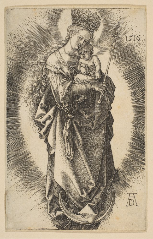 Jomfruen på måneseglen med scepter og stjernekrone af Albrecht Dürer