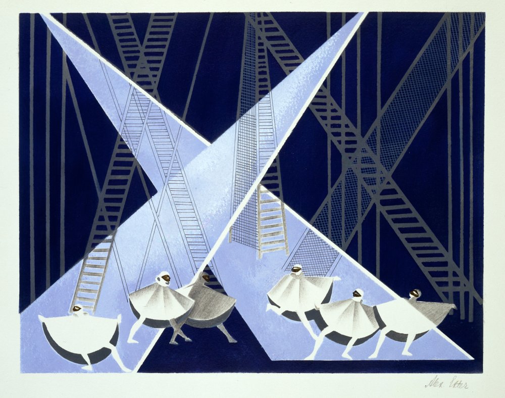 Scenografisk udkast til en ballet, illustration fra „Maquettes de Théâtre“ af Alexandra Exter, udgivet i 1920’erne af Alexandra Alexandrowna Exter