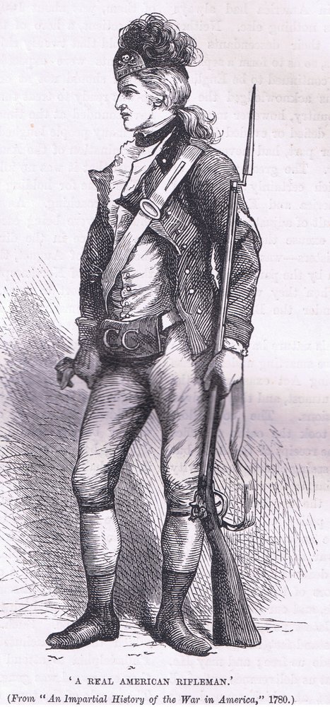 En ægte amerikansk riffelmand, illustration fra Cassells History of the United States udgivet af Cassell, Petter & Galpin, ca. 1900 (litho) af American English school