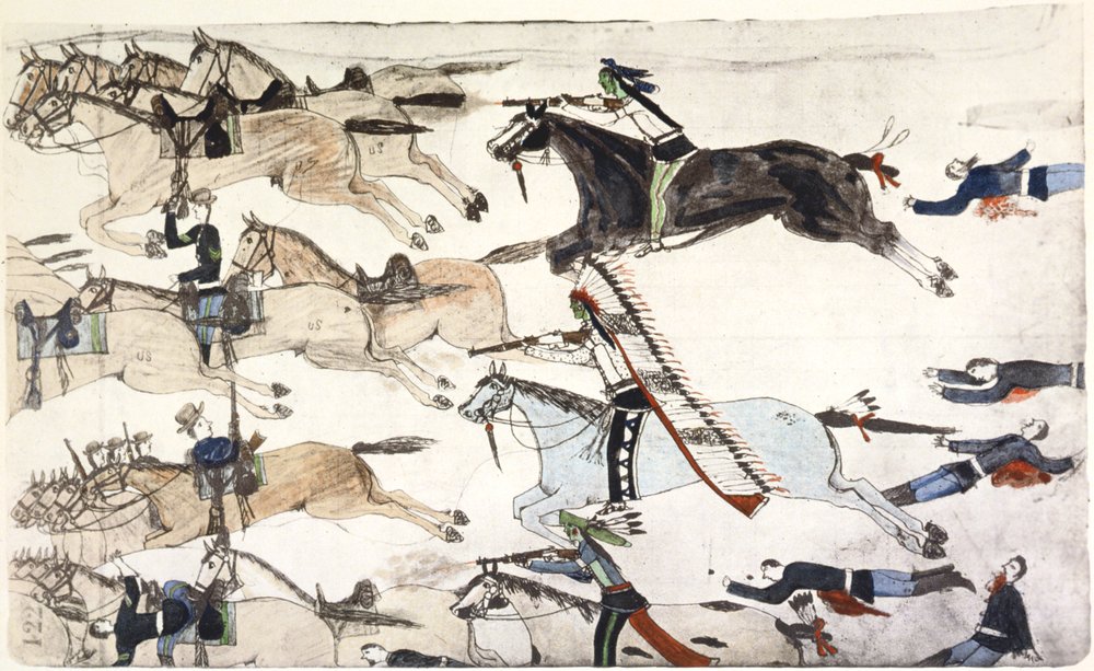 Slaget ved Little Bighorn, Montana, USA, 25-26 juni 1876 c1900 af Amos Bad Heart Buffalo