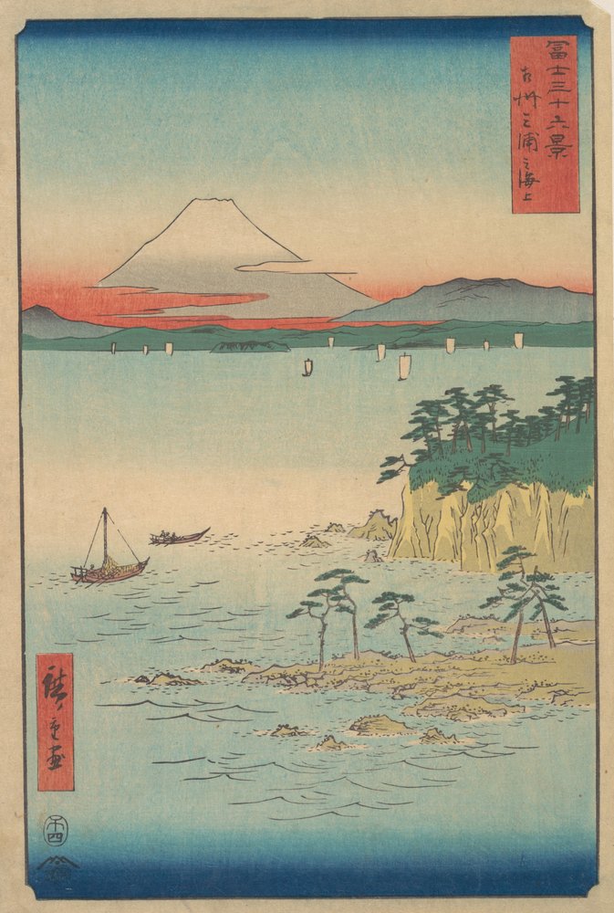 Fuji fra Miura, Sagami Soshu Miura no Kaijo, fra serien Thirty-six Views of Mount ..., 1858. af Ando Hiroshige