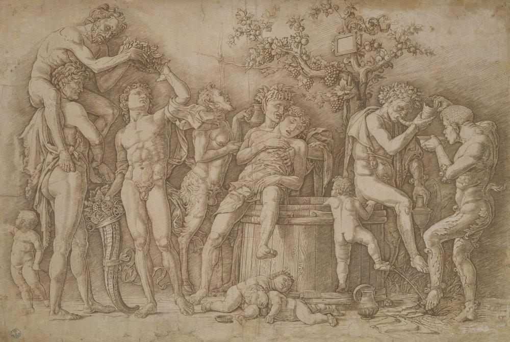 Bacchanal med karret vin, 1470-90 af Andrea Mantegna