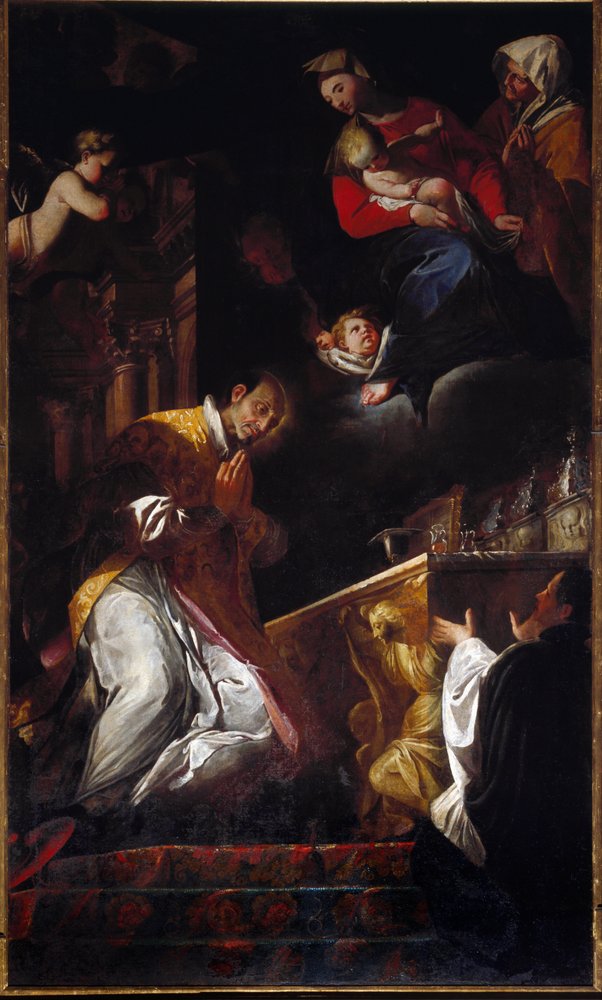 Fremstilling af den hellige Frans Borgia (1510-1572), jesuit og spansk helgen, Genova, Chiesa dei Santi Andrea e Ambrogio af Andrea Pozzo
