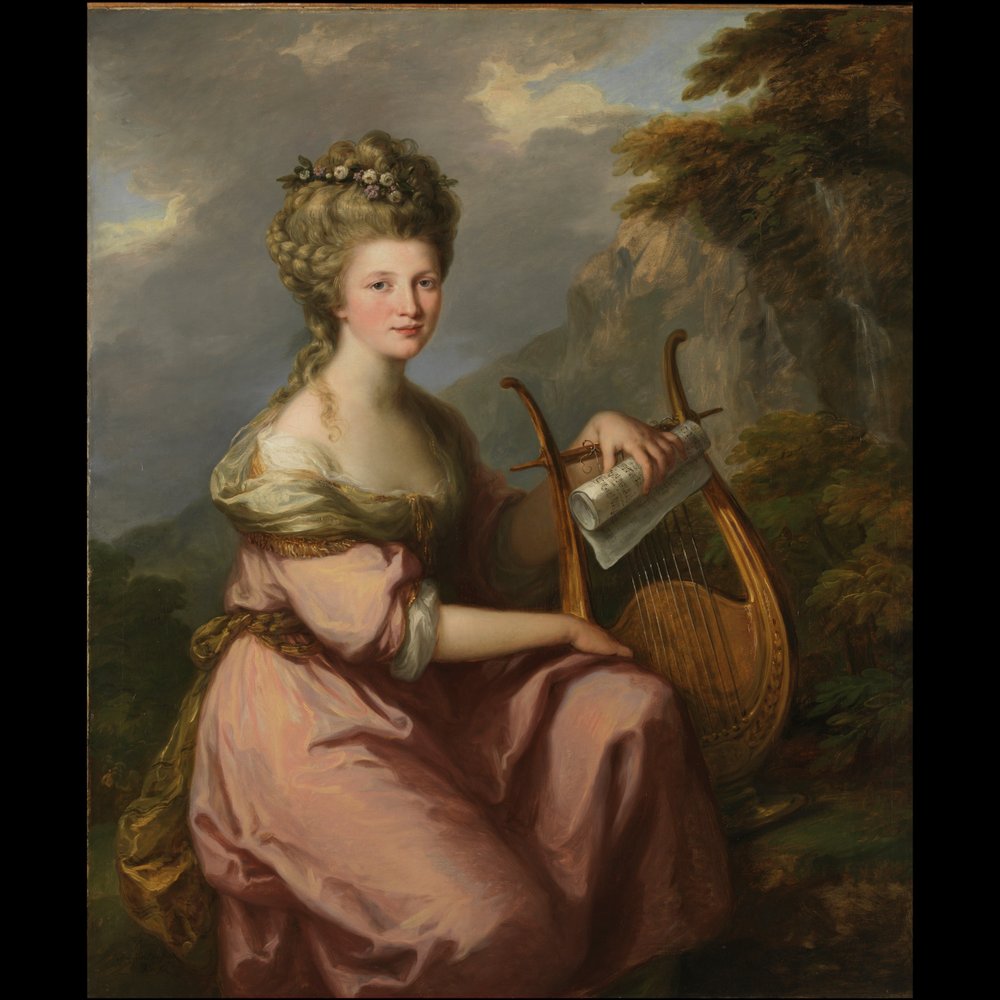 Portræt af Sarah Harrop (fru Bates) som muse af Angelica Kauffmann