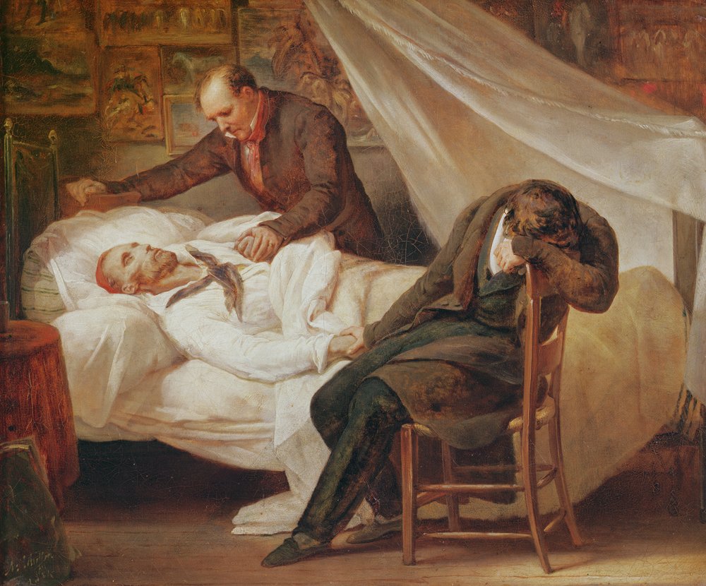 Théodore Géricaults død med hans venner, oberst Bro de Comeres og maleren Pierre-Joseph Dedreux-Dorcy, 1824 af Ary Scheffer