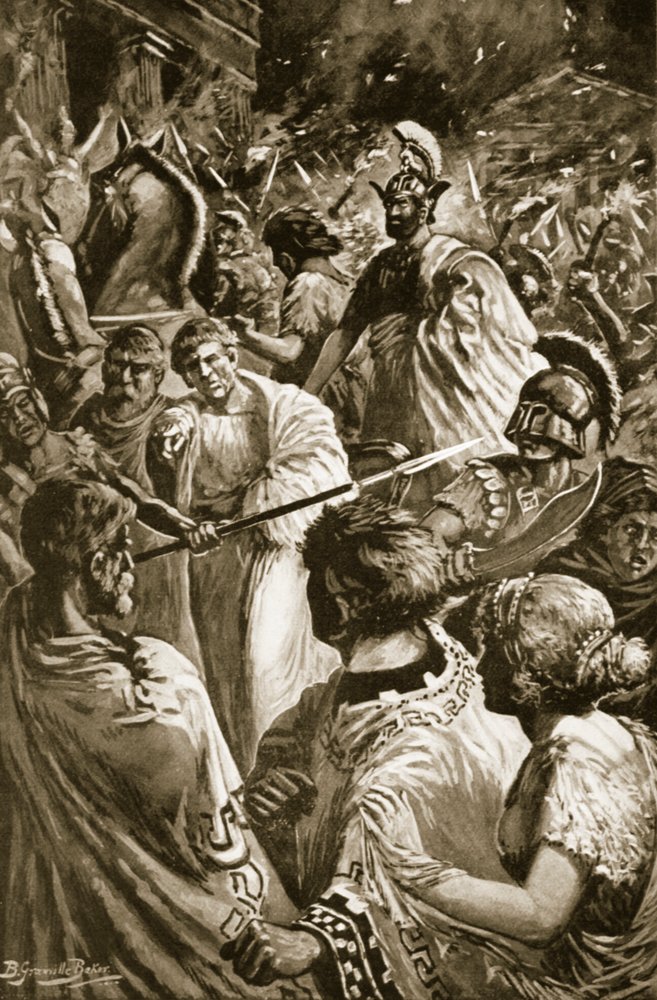 Sækken i Olynthus, 348 f.Kr., illustration fra 