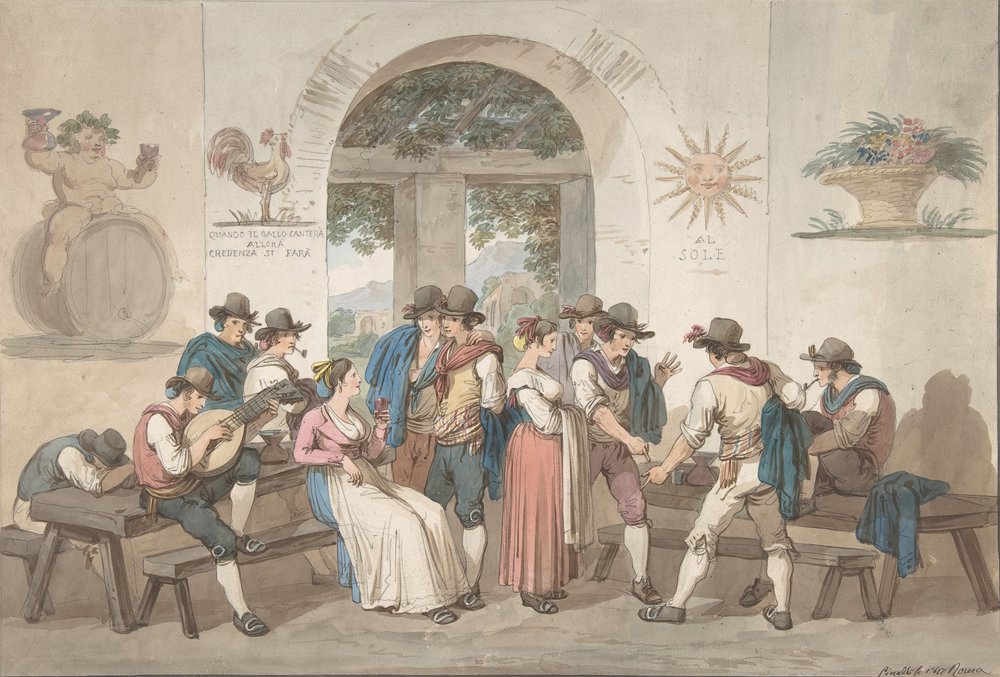 Interiør af en romersk kro, 1817., 1817. af Bartolomeo Pinelli