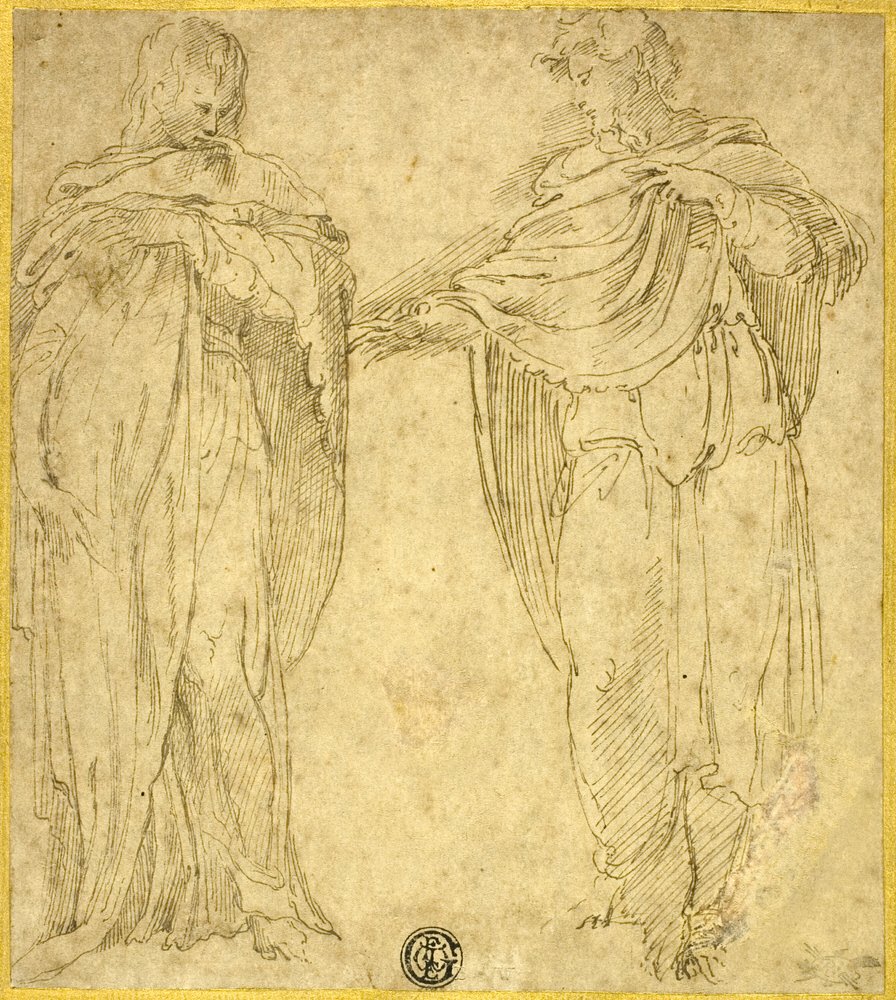To stående draperede figurer (Sankt Johannes og Magdalene) af Battista Franco