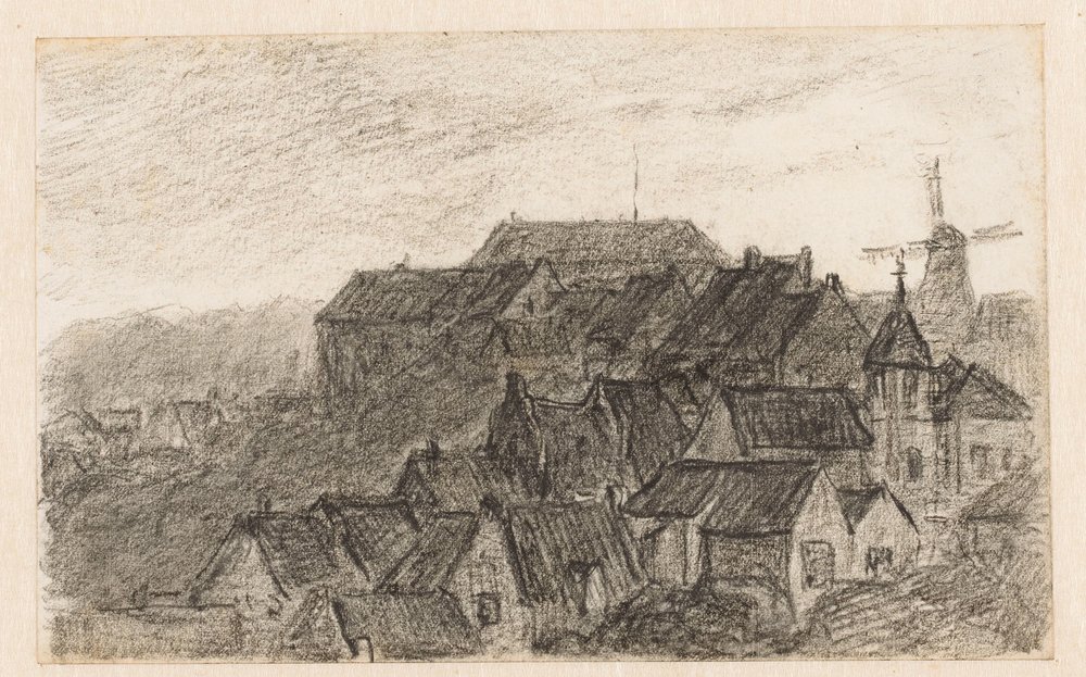 Bybillede på Kleve med vindmølle af Carel Nicolaas Storm van 