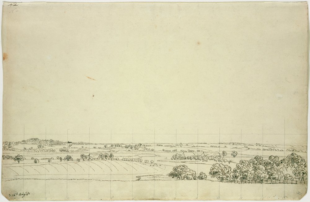 Udsigt mod Putbus (pen og blyant på papir) af Caspar David Friedrich