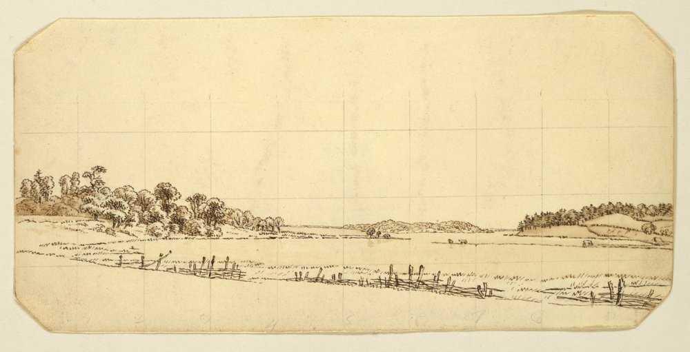 Lakeside, 1802-3 (pen og brun blæk vask med blyant på papir) af Caspar David Friedrich