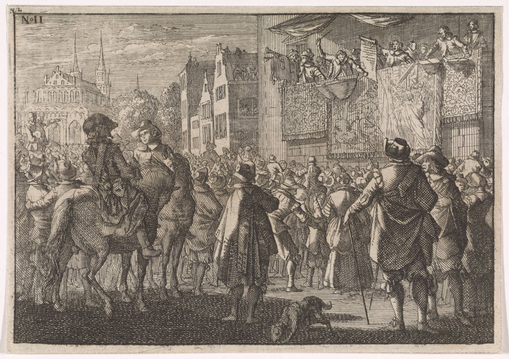 Proklamation af freden i Osnabrück i en by, 1648 af Caspar Luyken (attributed to)