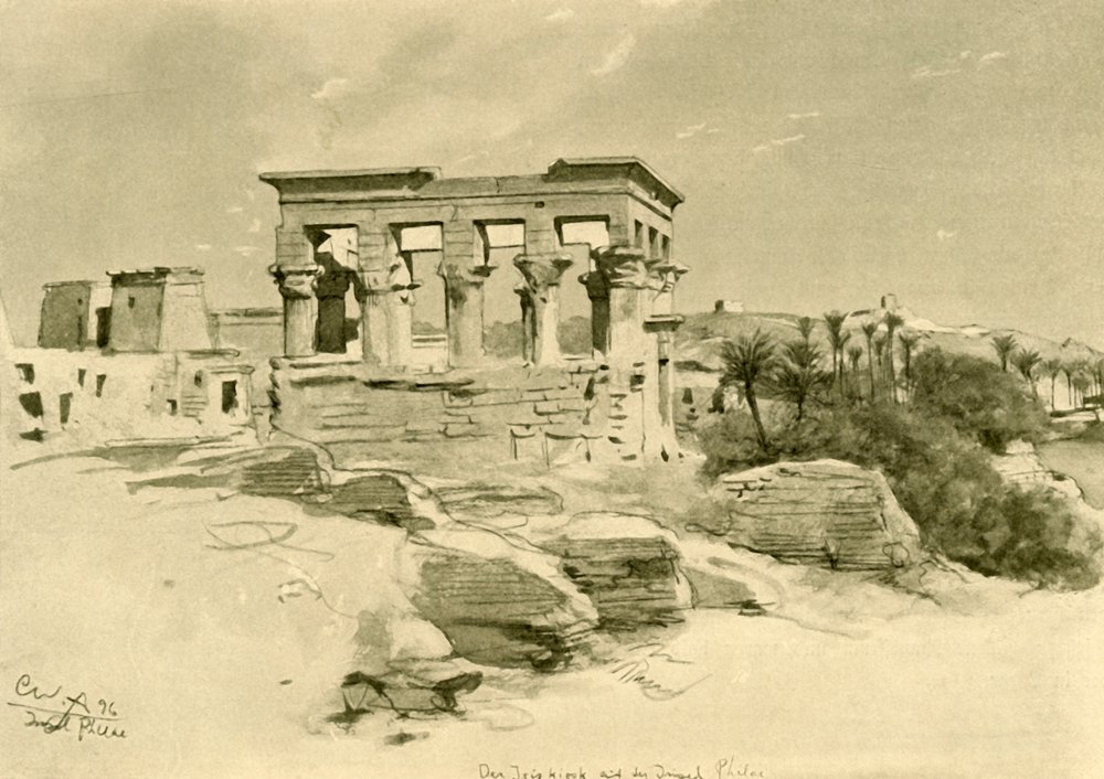 Isis-templet og Trajans kiosk på øen Philae, Egypten, 1898. af Christian Wilhelm Allers