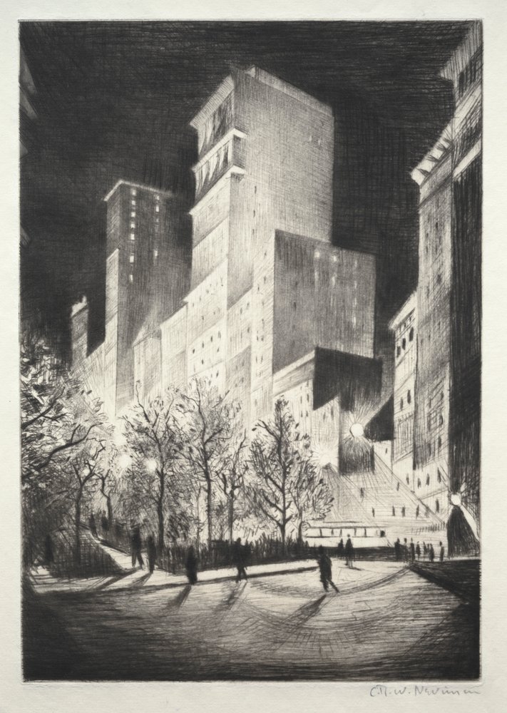 Three AM: A Corner af Madison Avenue (også kendt som 2 AM New York og Metropolis) af Christopher Richard Wynne Nevinson