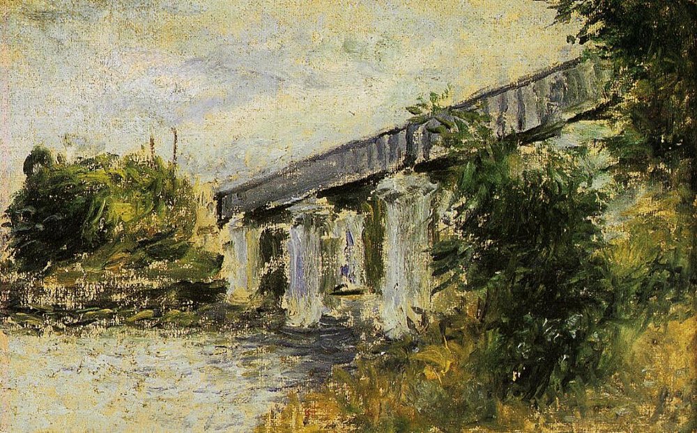 Jernbanebroen ved Argenteuiln Francais: Le Pont du chemin de fer a Argenteuiln Tysk: Jernbanebroen i Argenteuiln af Claude Monet