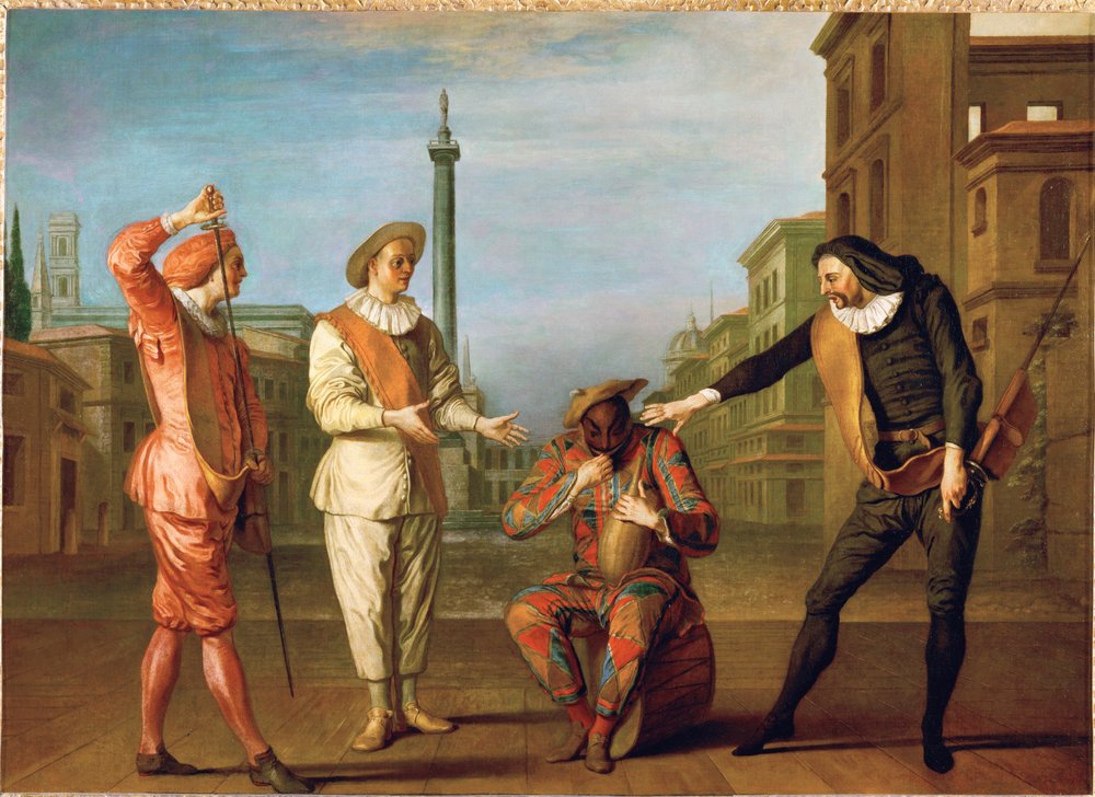 Scener fra komedien "Le tombeau de Maitre Andre" ... af Claude Gillot