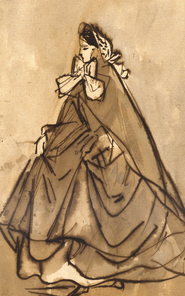 An Elegant Lady (brunt blæk og vask på papir) af Constantin Guys