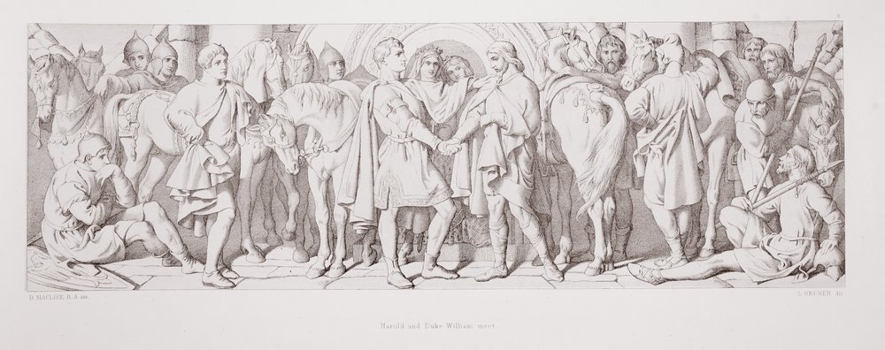 Harald og hertug Vilhelm mødes, fra "The Story of the Norman Conquest", graveret af L. Gruner, 1866 af Daniel Maclise