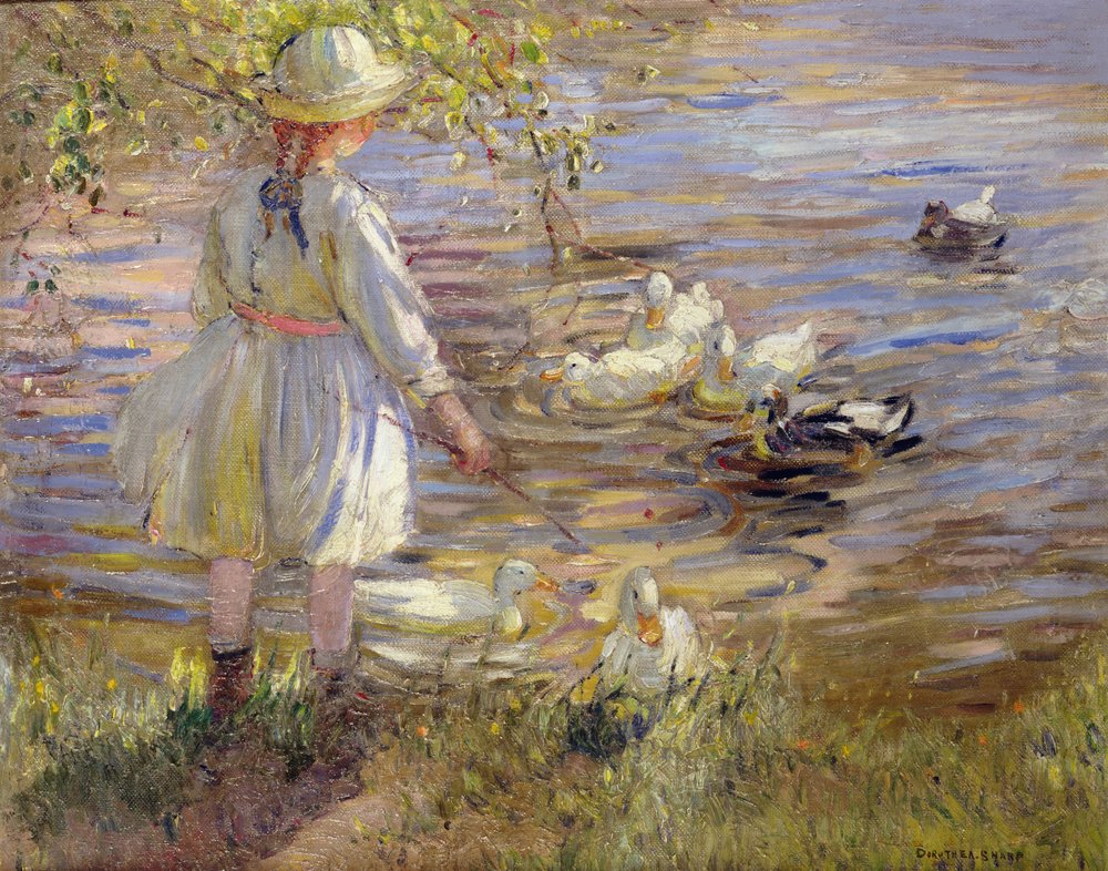 Feeding the Ducks (olie på lærred) af Dorothea Sharp