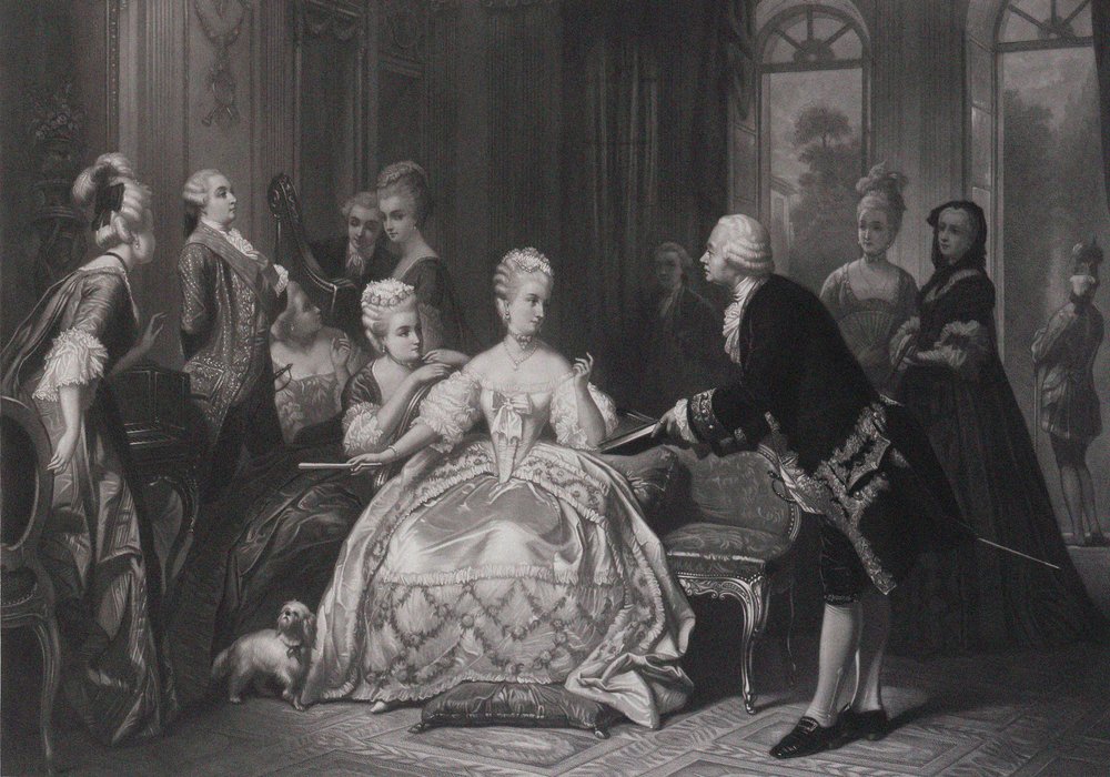 Christoph Willibald Gluck overrækker dronning Marie Antoinette partituret til operaen... på Trianon. af Edouard Jean Conrad Hamman