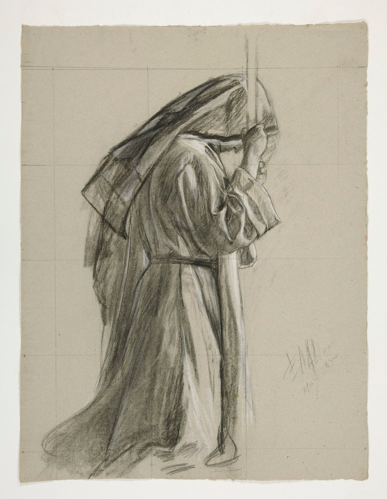 Figurstudie til ridderordenen af Sir Galahad, fra The Quest of the Holy Grail (en serie på femten malerier til Boston Public Library, afsluttet i 1901) af Edwin Austin Abbey
