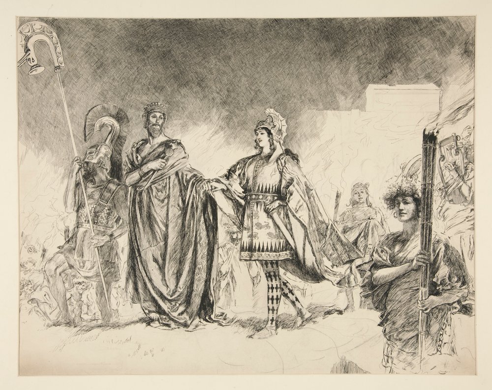 Marriage Morning of Theseus and Hippolyta (studie for .1036) - Enter Theseus, fra A Midsummer Night af Edwin Austin Abbey