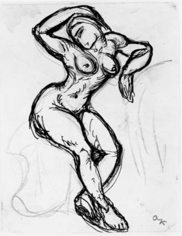 Siddende kvindelig model med højre arm over hovedet. af Emile Othon Friesz