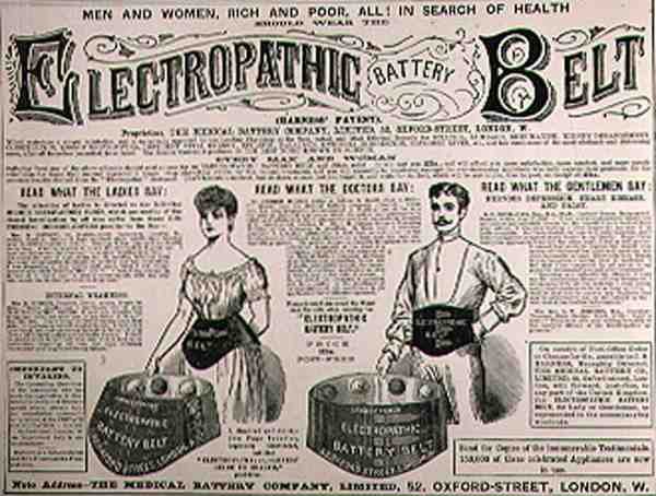 Annonce for det elektropatiske batteribælte, fra The Illustrated London News, 1. september 1886 af English School