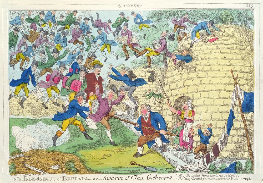 Blessings of Britain - eller Swarm of Tax Gatherers, 1817 (farveætsning) af English School