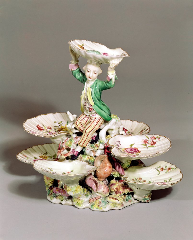Derby bord i midten, 1760-65 (porcelæn) af English School