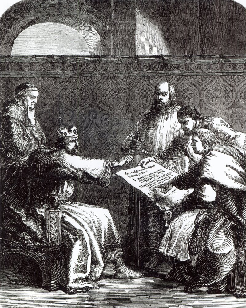 Kong John (1167-1216) nægtede at underskrive Magna Charta, da han først blev præsenteret for ham, 1215 af English School