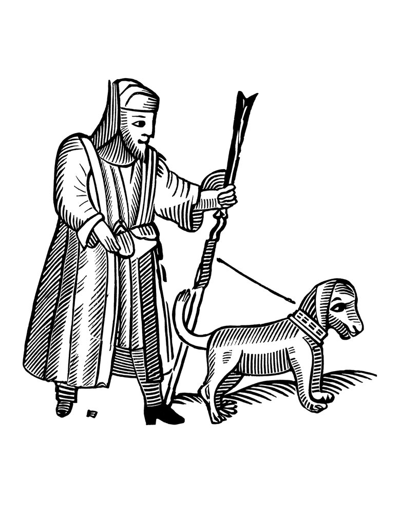 Mand går tur med sin hund af English School