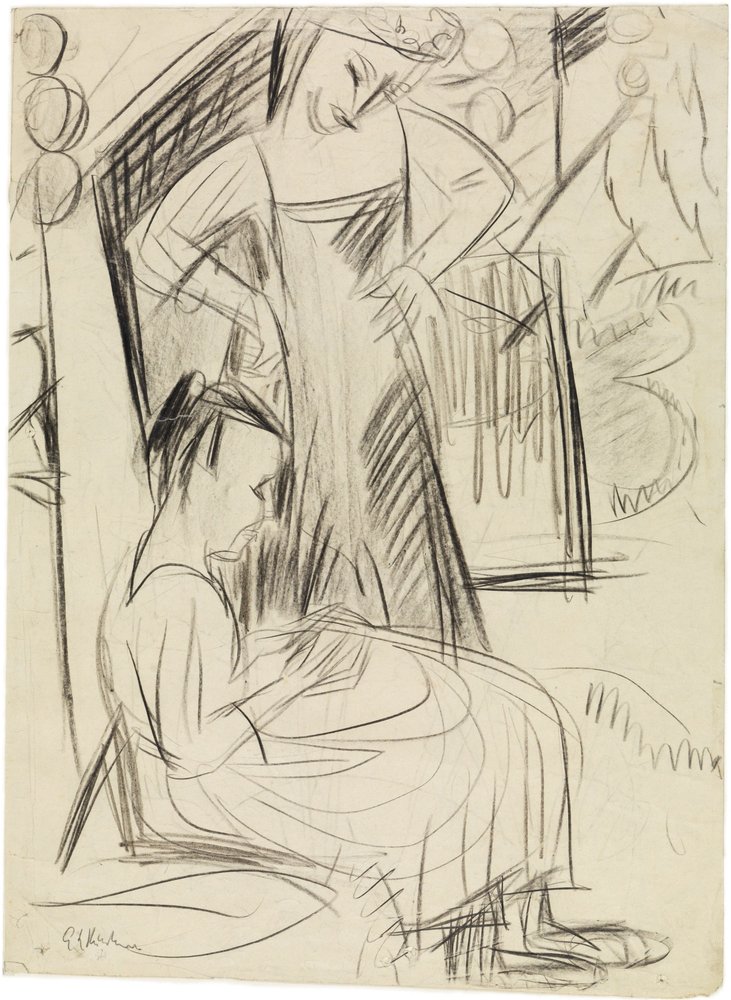 To piger foran huset af Ernst Ludwig Kirchner