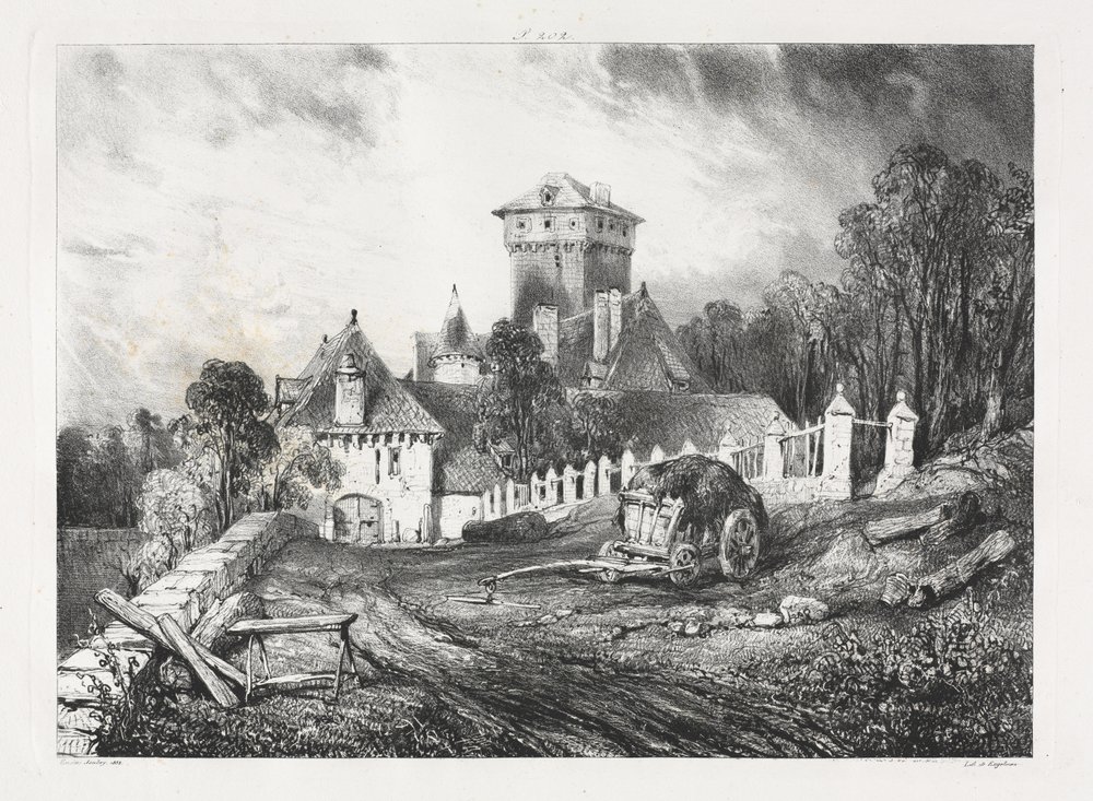 Maleriske og romantiske rejser i det gamle Frankrig, Auvergne: Château de Pesteil i Polminhac af Eugene Isabey