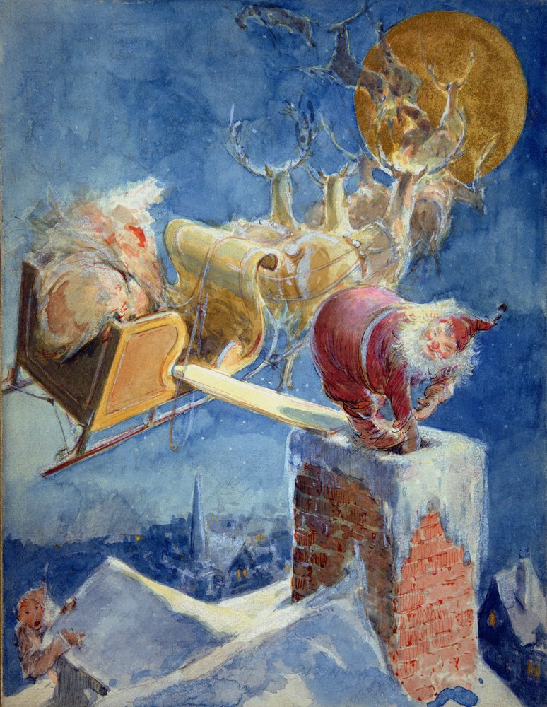 The Night Before Christmas (akvarel og blæk på papir) af Everett Shinn
