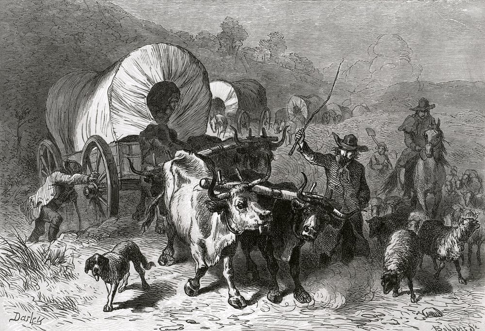 Udvandring til det vestlige land, graveret af Bobbett af Felix Octavius Carr Darley