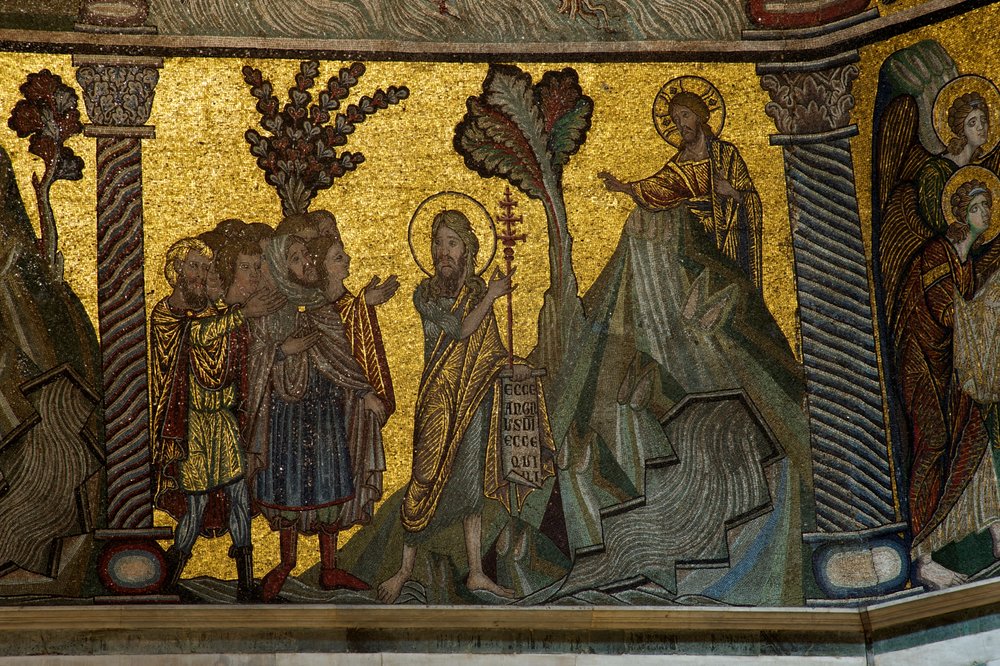 Johannes Døberen forkynder Kristus (mosaik) af Florentine School